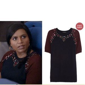 J.Crew Navy Burgundy Jewel Collar Tippy Sweater L